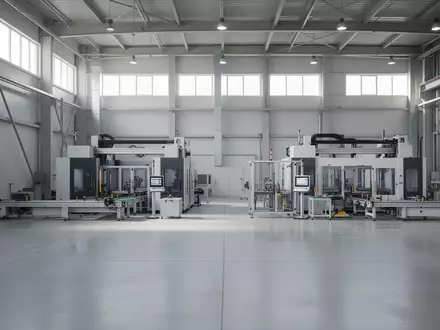 Ein minimalistisches, modernes Lagerhaus mit automatisierten Industriemaschinen in einer hellen, weitläufigen Halle. - Foto: über boerse-global.de