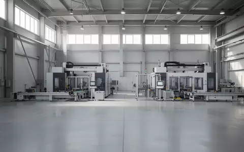 Ein minimalistisches, modernes Lagerhaus mit automatisierten Industriemaschinen in einer hellen, weitläufigen Halle. - Foto: über boerse-global.de