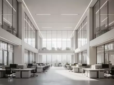 Ein minimalistisch gestalteter, heller Büroraum in einem modernen Großunternehmen mit klaren Linien und natürlichem Licht. - Foto: über boerse-global.de