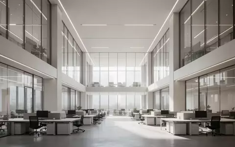Ein minimalistisch gestalteter, heller Büroraum in einem modernen Großunternehmen mit klaren Linien und natürlichem Licht. - Foto: über boerse-global.de