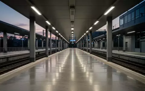 Ein leerer, modern gestalteter Bahnsteig in der Dämmerung mit sauberer Architektur und dezenter Beleuchtung. - Foto: über boerse-global.de