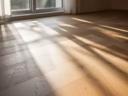 Natürliches Sonnenlicht, das durch ein Fenster auf einen Holzboden fällt und Licht- und Schattenmuster erzeugt. - Foto: über boerse-global.de