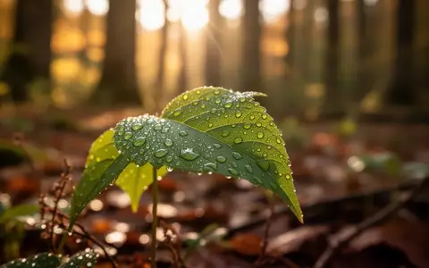 Ein von der Sonne beleuchtetes, grünes Blatt mit Tautropfen in einer natürlichen Gartenumgebung. - Foto: über boerse-global.de