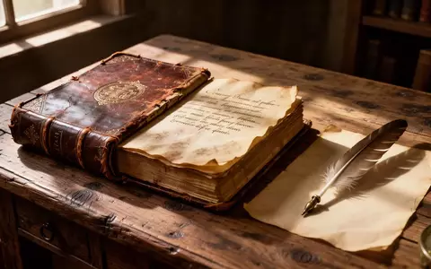 Ein aufgeschlagenes antikes Buch aus dem 17. Jahrhundert auf einem hölzernen Schreibtisch mit einer Feder daneben. - Foto: über boerse-global.de