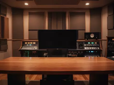 Ein professionelles Tonstudio mit akustischen Wandpaneelen und ausgeschalteten Geräten. - Foto: über boerse-global.de