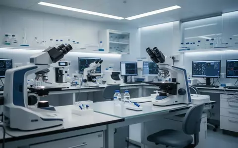 Modernes medizinisches Forschungslabor mit diagnostischen Geräten und Mikroskopen in steriler Umgebung. - Foto: über boerse-global.de