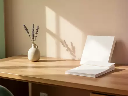 Ein minimalistischer, lichtdurchfluteter Arbeitsplatz mit pastellfarbenen Einrichtungsakzenten in Beige, Mint und Lila. - Foto: über boerse-global.de