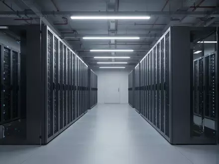Ein minimalistischer, moderner Serverraum mit industrieller Architektur und kühler Beleuchtung. - Foto: über boerse-global.de