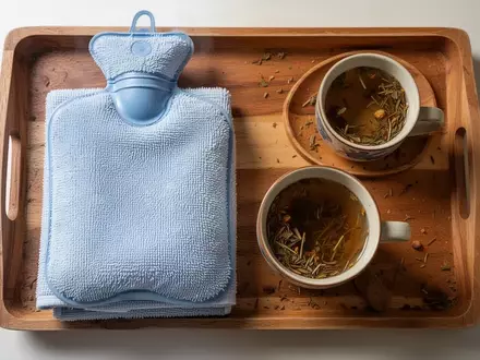 Symbolbild: Wärmflasche, Handtuch und Kräutertee - Foto: über boerse-global.de