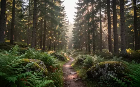 Ein von der Sonne durchfluteter Nadelwald mit einem schmalen Wanderpfad im Erzgebirge. - Foto: über boerse-global.de