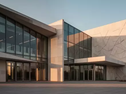 Die modernisierte Fassade der Stadthalle Karlsruhe mit klaren architektonischen Linien und großen Glasflächen. - Foto: über boerse-global.de