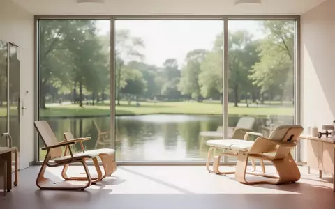 Ein heller, minimalistischer Therapieraum mit bodentiefen Fenstern und Blick ins Grüne. - Foto: über boerse-global.de