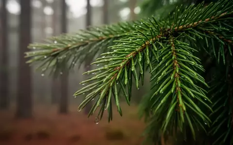 Nahaufnahme von frischen, taufrischen Kiefernnadeln an einem Zweig in einem Wald bei natürlichem Licht. - Foto: über boerse-global.de