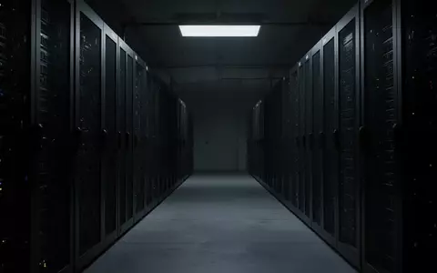 Ein dunkler, minimalistischer Flur in einem Serverraum mit inaktiven Serverschränken in einer sterilen Umgebung. - Foto: über boerse-global.de