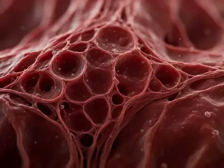 Mikroskopische Aufnahme von biologischem Lebergewebe mit detaillierten zellulären Strukturen in Rot- und Brauntönen. - Foto: über boerse-global.de