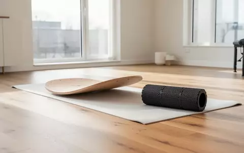 Ein heller Trainingsraum mit einem Balance-Board und einer Schaumstoffrolle auf einer Matte vor einem Fenster. - Foto: über boerse-global.de