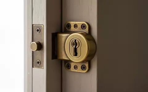 Ein detailliertes Schloss an einer schlichten Holztür in einem neutralen Flur. - Foto: über boerse-global.de