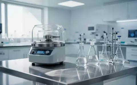 Hochwertige Laborausstattung mit Glasgeräten auf einem Edelstahltisch in einer sterilen Forschungsumgebung. - Foto: über boerse-global.de