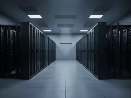 Leere, modern gestaltete Serverräume mit dunklen Racks in einer minimalistischen Architektur. - Foto: über boerse-global.de