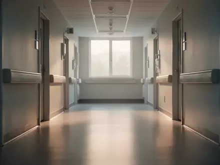 Ein ruhiger, leerer Krankenhausflur mit einfallendem Tageslicht und glänzendem Boden in einer sterilen, klinischen Umgebung. - Foto: über boerse-global.de
