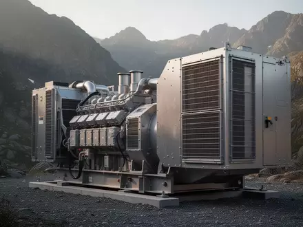 Ein leistungsstarker Industriegenerator in einer bergigen Landschaft zur Absicherung der Stromversorgung. - Foto: über boerse-global.de