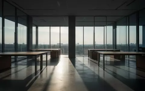 Ein minimalistisches, leeres Bürogebäude bei Sonnenaufgang mit klaren Schatten auf einem Betonboden. - Foto: über boerse-global.de