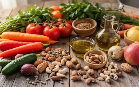 Frische, naturbelassene Lebensmittel wie Gemüse und Nüsse auf einem rustikalen Holztisch als Symbol für gesunde Ernährung. - Foto: über boerse-global.de