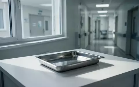 Ein steriler, leerer Behandlungsraum in einer Klinik mit Tageslichteinfall und einer leeren Edelstahlschale auf einer Ablage. - Foto: über boerse-global.de