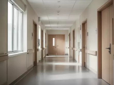 Ein leerer, ruhiger Flur in einem modernen Krankenhausgebäude mit sanftem Tageslichteinfall. - Foto: über boerse-global.de
