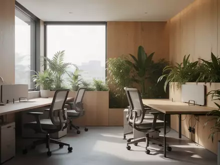 Modernes, ergonomisch gestaltetes Büro mit viel Tageslicht und Pflanzen zur Gesundheitsförderung am Arbeitsplatz. - Foto: über boerse-global.de