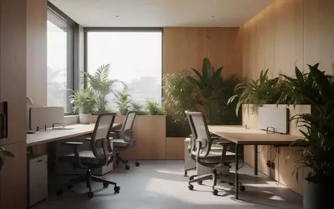 Modernes, ergonomisch gestaltetes Büro mit viel Tageslicht und Pflanzen zur Gesundheitsförderung am Arbeitsplatz. - Foto: über boerse-global.de