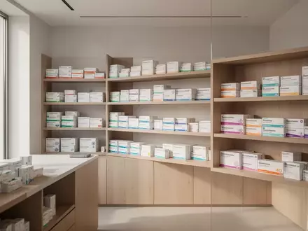 Ein minimalistisches, aufgeräumtes Apotheken-Backoffice mit ordentlich sortierten Regalen bei natürlichem Tageslicht. - Foto: über boerse-global.de