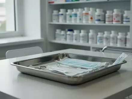 Ein steriler Behandlungsraum in einer Apotheke mit medizinischem Zubehör auf einem Edelstahltisch. - Foto: über boerse-global.de