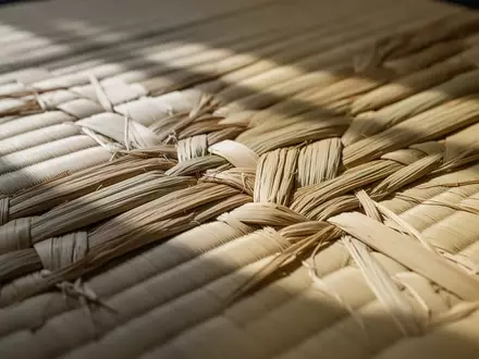 Nahaufnahme der feinen, gewebten Textur einer natürlichen Tatami-Matte aus Binsengras bei sanftem Tageslicht. - Foto: über boerse-global.de