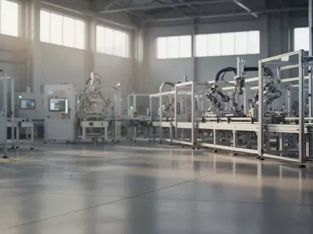 Eine moderne, helle Industriehalle mit poliertem Betonboden und minimalistischen Stahlstrukturen in einer Produktionsumgebung. - Foto: über boerse-global.de