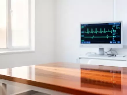 Ein minimalistischer, heller Behandlungsraum in einer kardiologischen Praxis mit einem EKG-Monitor im Hintergrund. - Foto: über boerse-global.de
