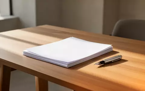 Ein minimalistischer Arbeitsplatz mit leeren Dokumenten und einem Füllfederhalter auf einem Holztisch bei natürlichem Licht. - Foto: über boerse-global.de