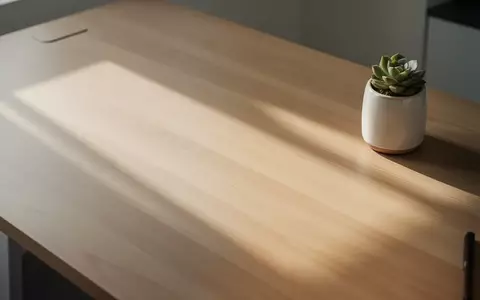 Ein minimalistisch gestalteter, leerer Schreibtisch aus Holz in hellem Tageslicht. - Foto: über boerse-global.de
