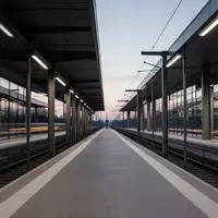 Leerer Bahnsteig in einem modernen Bahnhof mit klaren architektonischen Linien und natürlicher Beleuchtung bei Dämmerung. - Foto: über boerse-global.de