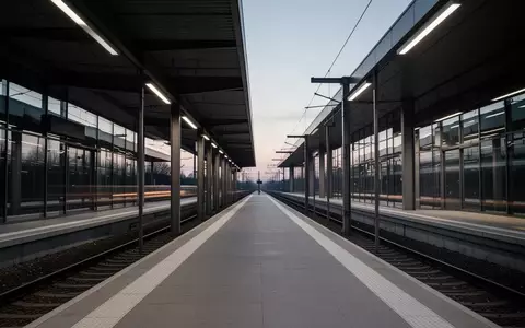Leerer Bahnsteig in einem modernen Bahnhof mit klaren architektonischen Linien und natürlicher Beleuchtung bei Dämmerung. - Foto: über boerse-global.de