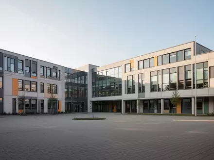Die Außenansicht eines modernen Schulgebäudes bei Tageslicht. - Foto: über boerse-global.de