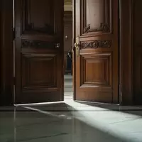 Eine schwere Holztür in einem Gerichtssaal mit einfallendem Licht auf einem Marmorboden. - Foto: über boerse-global.de