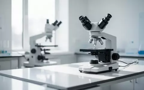 Eine klinische, sterile Laborumgebung mit einem unscharfen Mikroskop auf einem weißen Arbeitstisch bei natürlichem Tageslicht. - Foto: über boerse-global.de