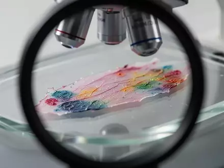 Mikroskopische Aufnahme einer dünnen Gewebeprobe auf einem Objektträger unter Laborlicht. - Foto: über boerse-global.de