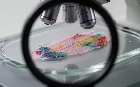 Mikroskopische Aufnahme einer dünnen Gewebeprobe auf einem Objektträger unter Laborlicht. - Foto: über boerse-global.de