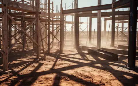 Eine trockene, staubige Baustelle in Texas bei starker Sonneneinstrahlung mit harten Schatten auf dem Boden. - Foto: über boerse-global.de
