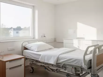 Ein helles, modern eingerichtetes Pflegezimmer mit minimalistischem Design und natĂĽrlichem Tageslichteinfall. - Foto: ĂĽber boerse-global.de