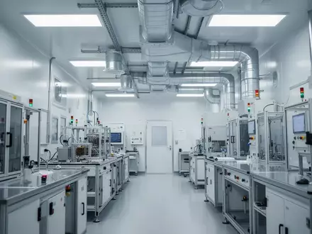 Ein steriles, modernes Labor für Mikroelektronik-Forschung mit metallischen Oberflächen und technischer Infrastruktur. - Foto: über boerse-global.de