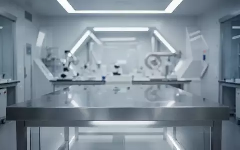 Ein minimalistischer, moderner Laborraum mit einer glänzenden Arbeitsfläche und abstraktem, technischem Hintergrund. - Foto: über boerse-global.de