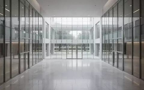 Ein minimalistisches, leeres Atrium eines modernen öffentlichen Gebäudes mit polierten Steinböden und Glaswänden. - Foto: über boerse-global.de